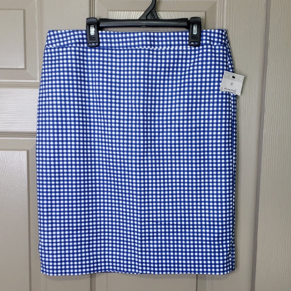 NWT Liz Claiborne Career Blue & White Checkered Women's Skirt Size 8